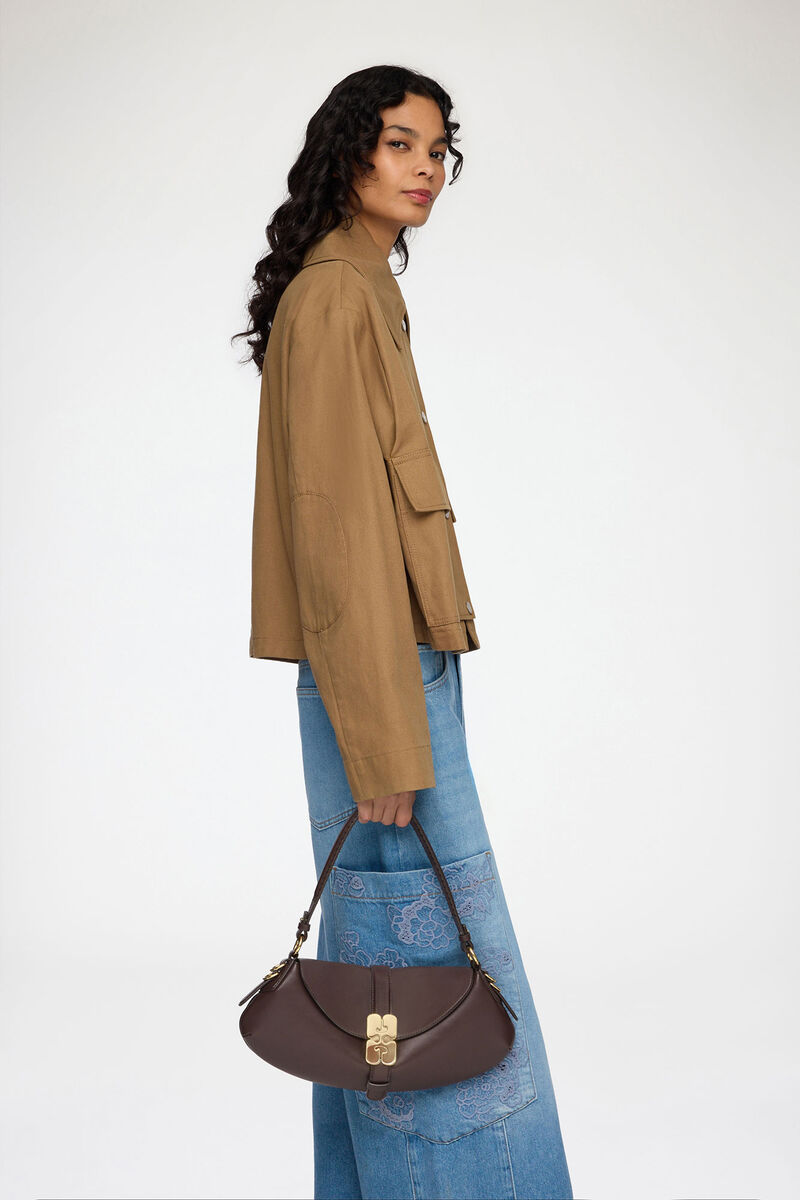 B-Kat Bag in Brown, Recycled Leather, in colour Chicory Coffee - 1 - GANNI