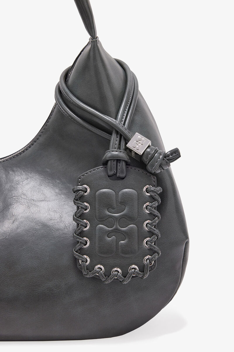 Steal Grey Medium Hobo Bag, Recycled Leather, in colour Steal Grey - 3 - GANNI