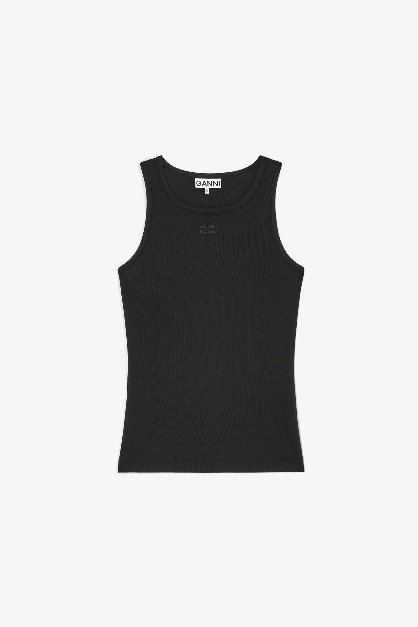 Black Soft Cotton Rib Tank Top, Organic Cotton, in colour Black - 1 - GANNI