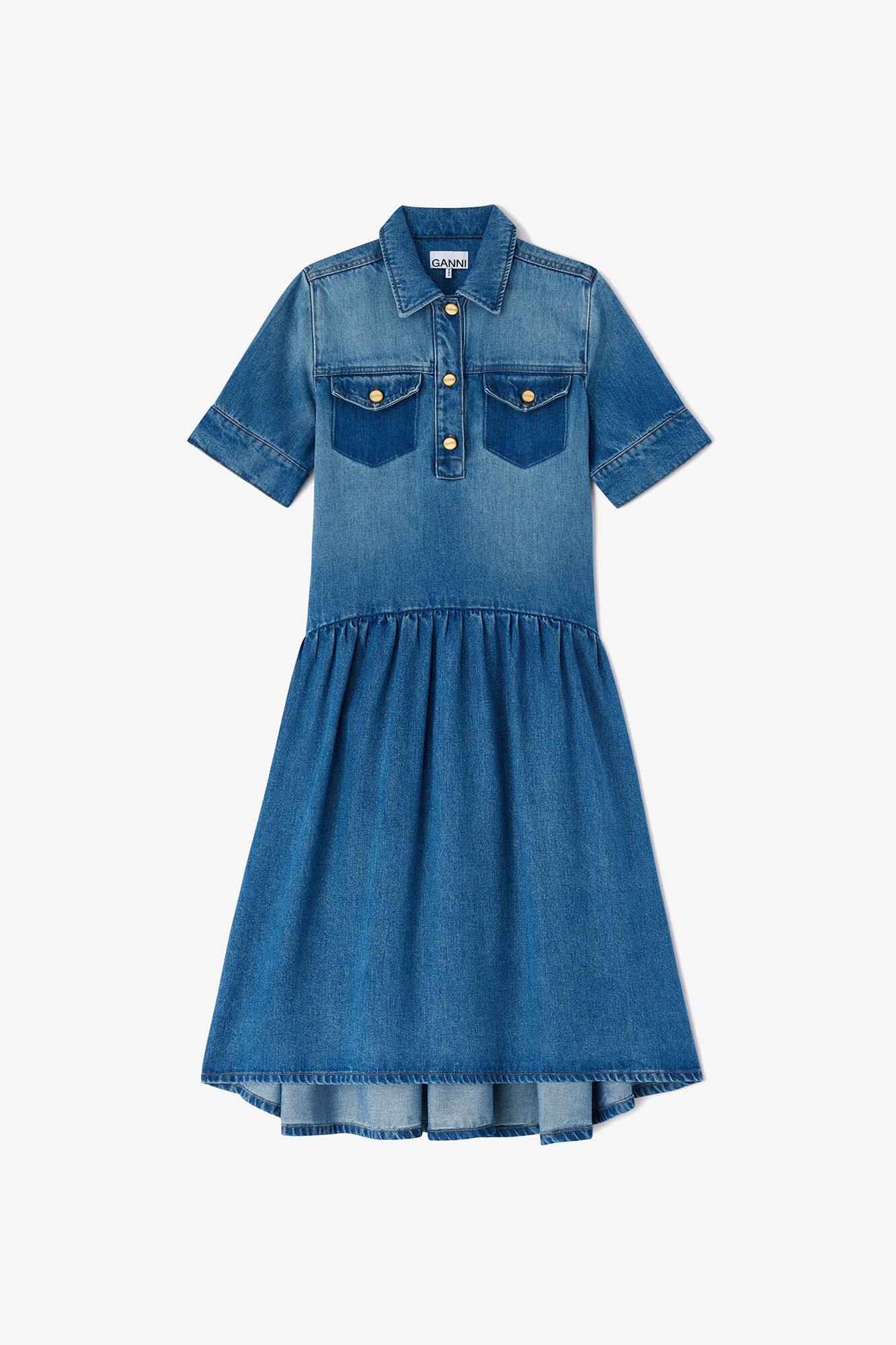 Light Washed Denim Dress, Tencel, in colour Tint Wash - 1 - GANNI