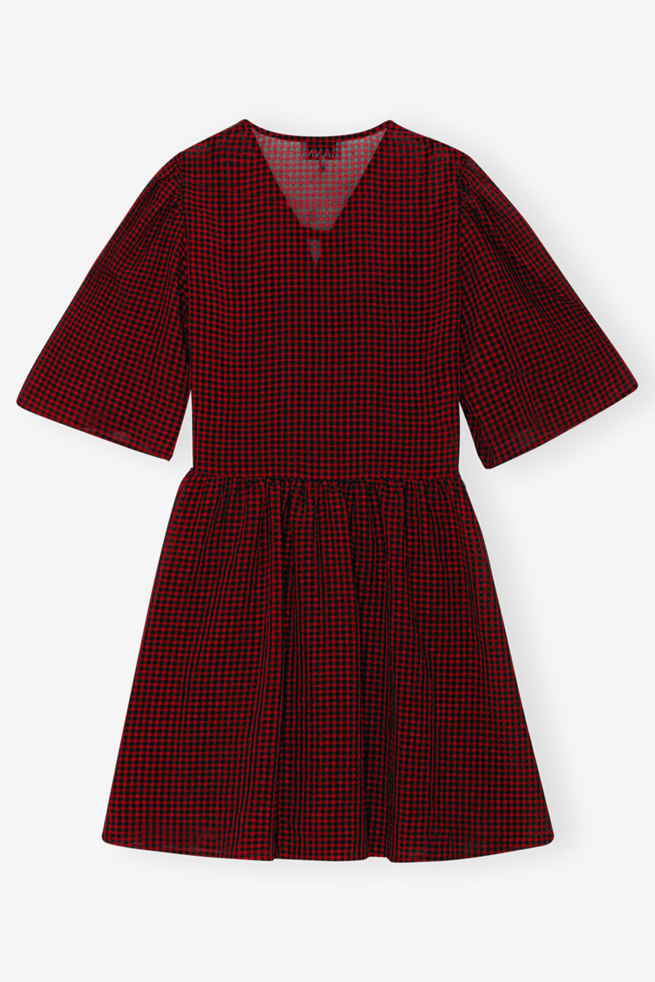 Red Sheer Tie String Wrap Dress, Recycled Polyester, in colour Winery - 2 - GANNI