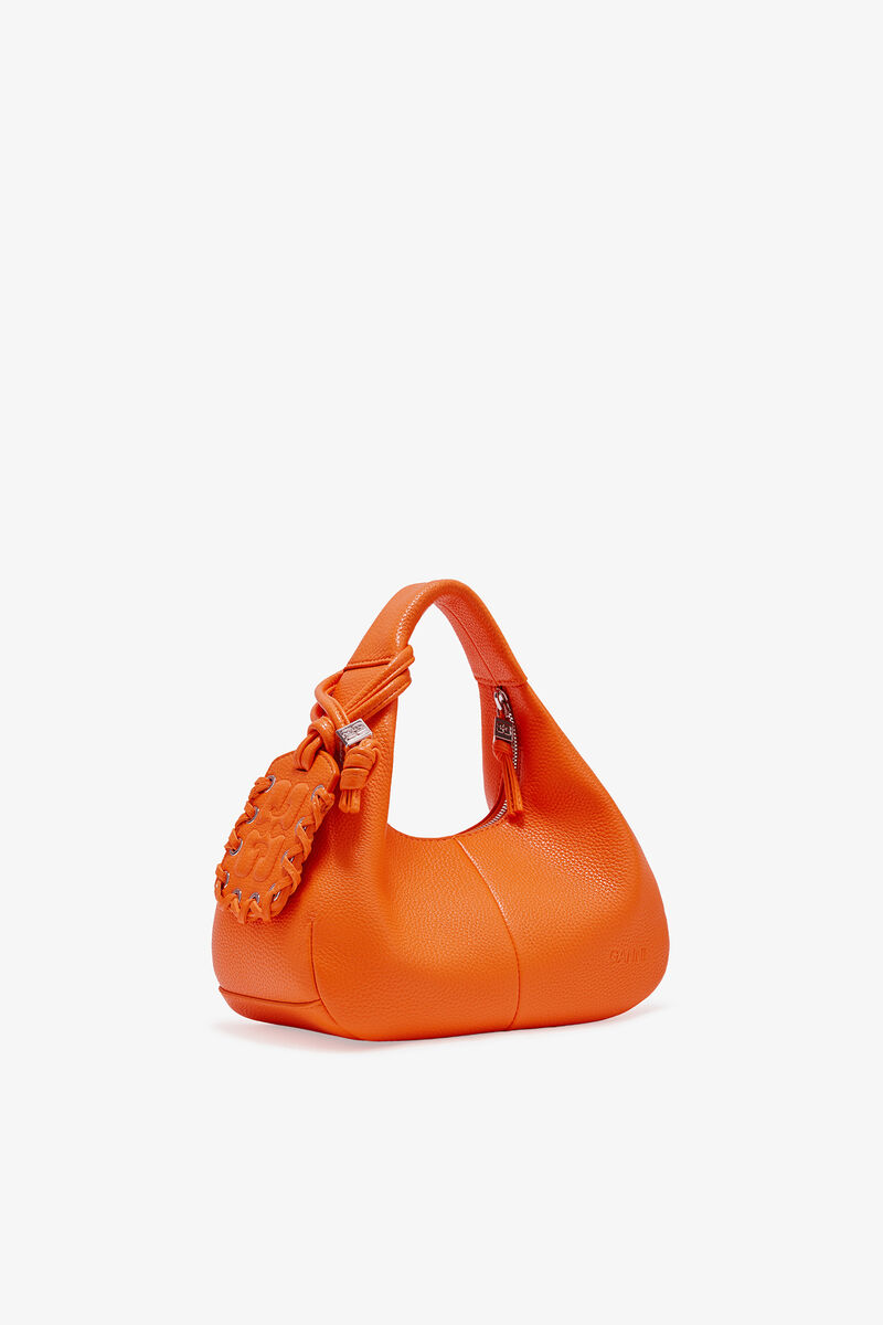 Orange Mini Hobo Bag, Recycled Polyester, in colour Russet Orange - 2 - GANNI