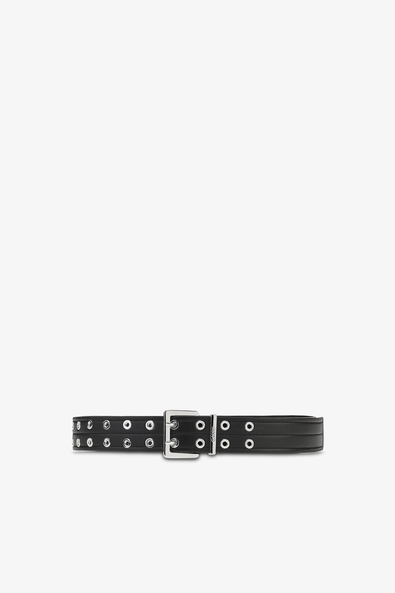 Black Double Eyelet Belt, Recycled Leather, in colour Black - 1 - GANNI