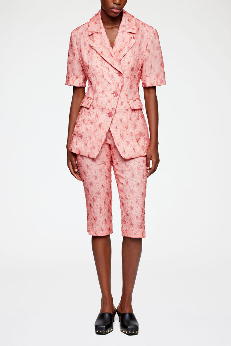 Pantalon capri en organza Shibori, Recycled Polyester, in colour Lantana - 1 - GANNI