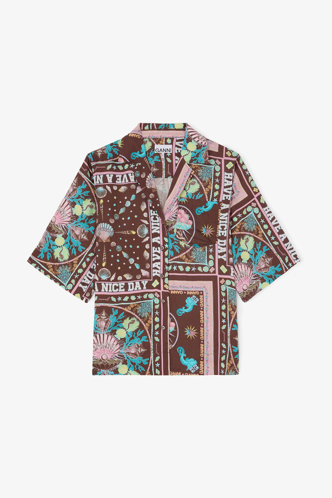 Shirt in Printed Twill, Chicory Coffee