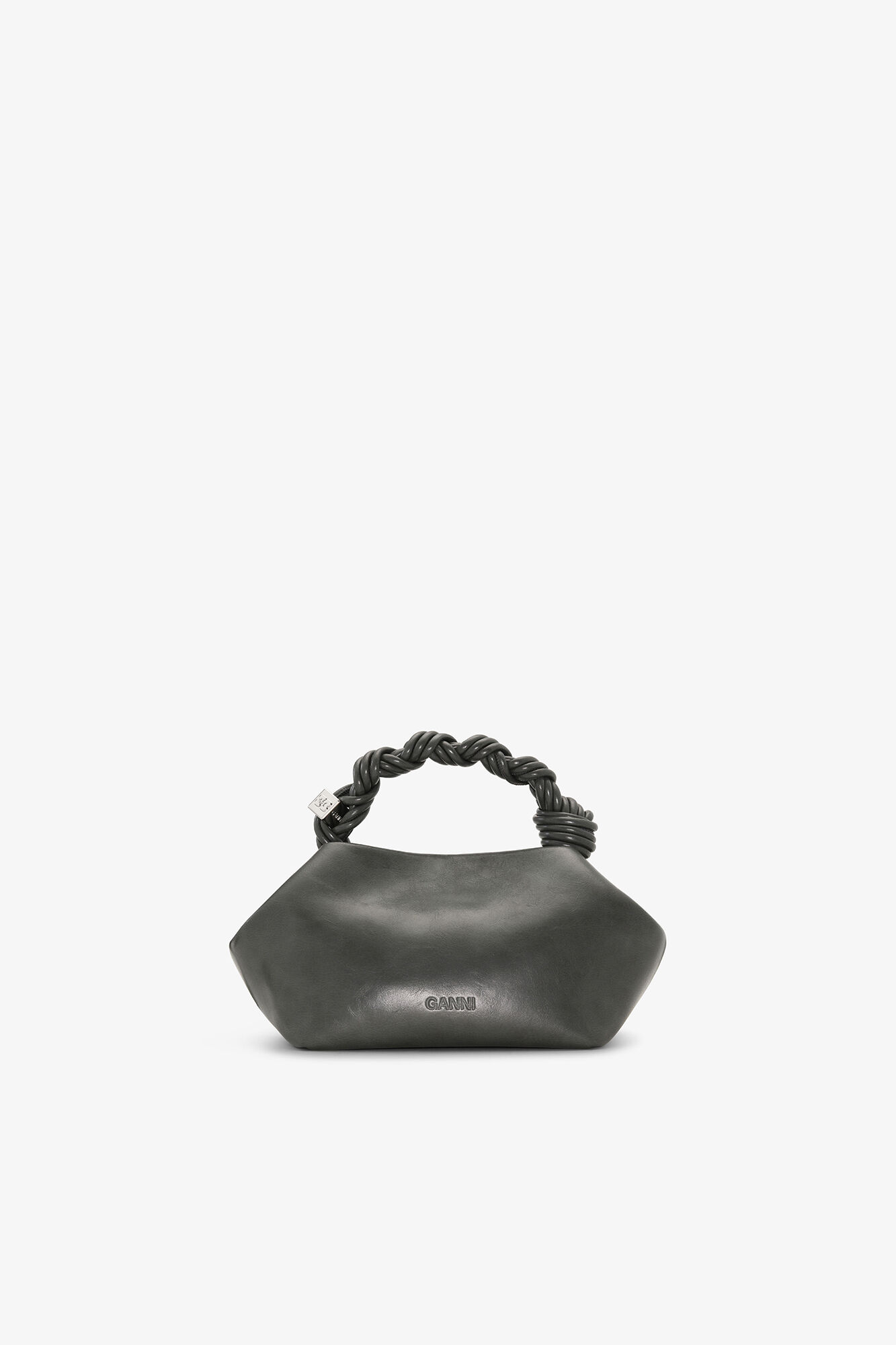 Dark Grey Small Bou Bag, Recycled Leather, in colour Steal Grey - 3 - GANNI
