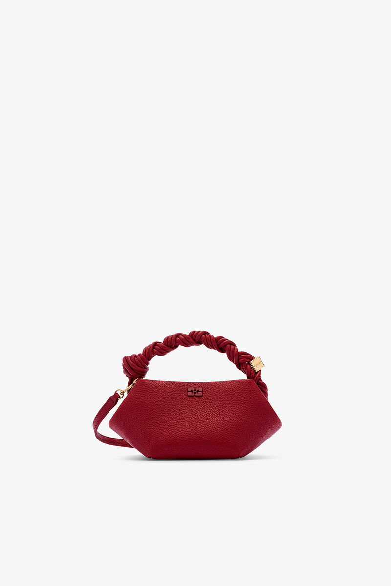 Burgundy Grained Mini Bou Bag, Recycled Polyester, in colour Red Dahlia - 1 - GANNI
