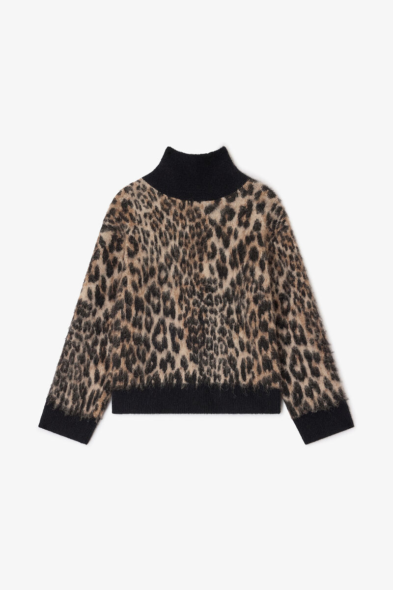 Leopard Open Back Jumper, Alpaca, in colour Leopard - 1 - GANNI