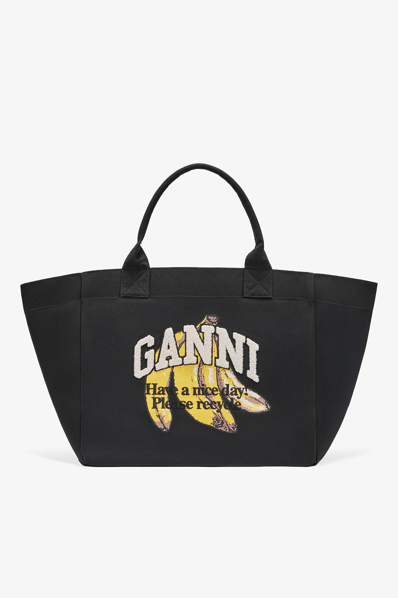 Tote XXL noir &agrave; imprim&eacute; banane, Recycled Cotton, in colour Black - 1 - GANNI
