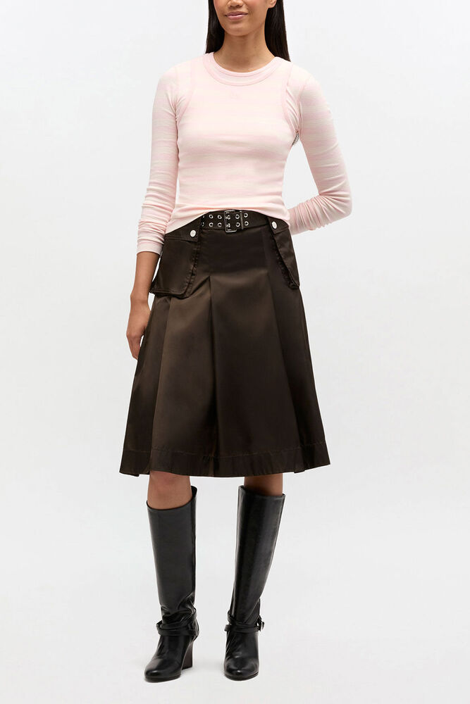 Duchesse Nylon Pleated Skirt, Demitasse
