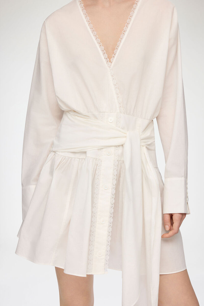 Kl&auml;nning i vit bomull, Organic Cotton, in colour Bright White - 3 - GANNI