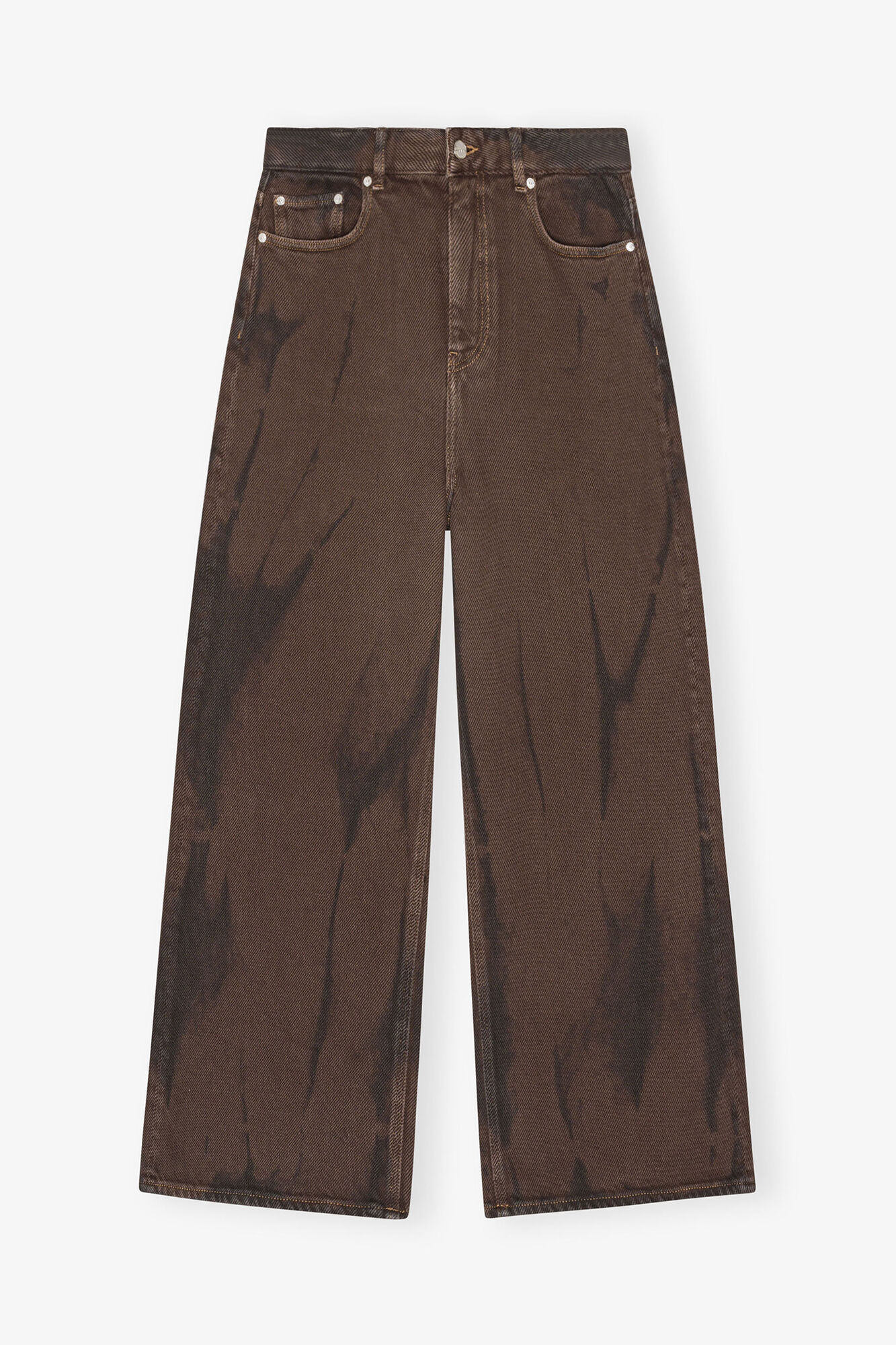 Baggy Wide Jeans in Overdyed Denim, Organic Cotton, in colour Chicory Coffee - 1 - GANNI