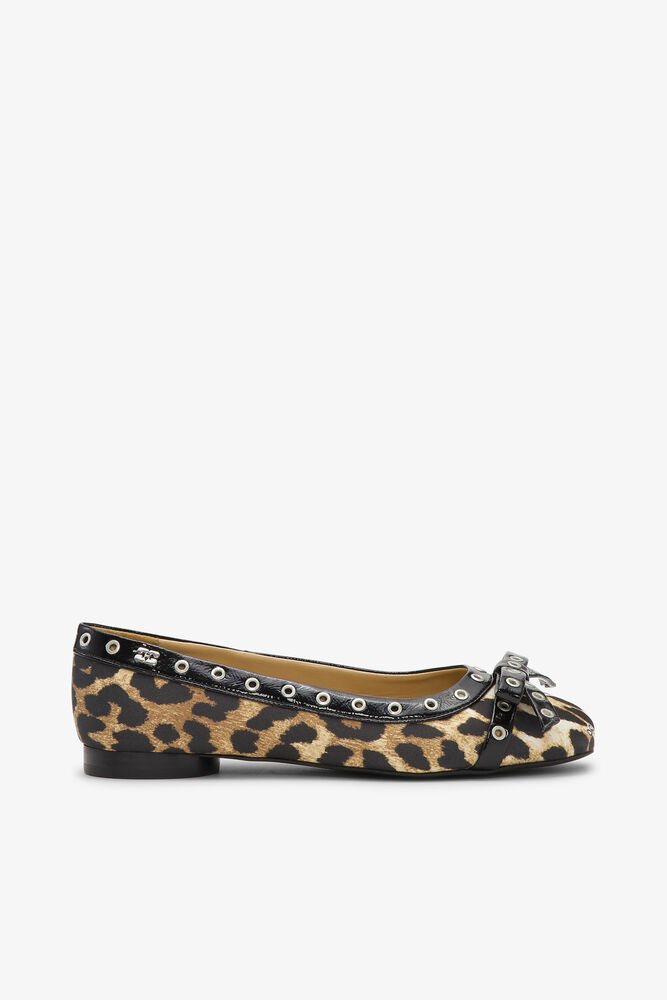 Leopard Eyelet Bow Ballerinas, Leopard Print