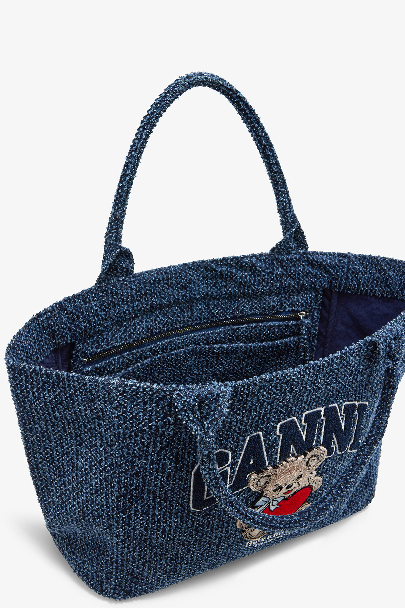 Denim Medium Bear Tote, Organic Cotton, in colour Rinse - 3 - GANNI