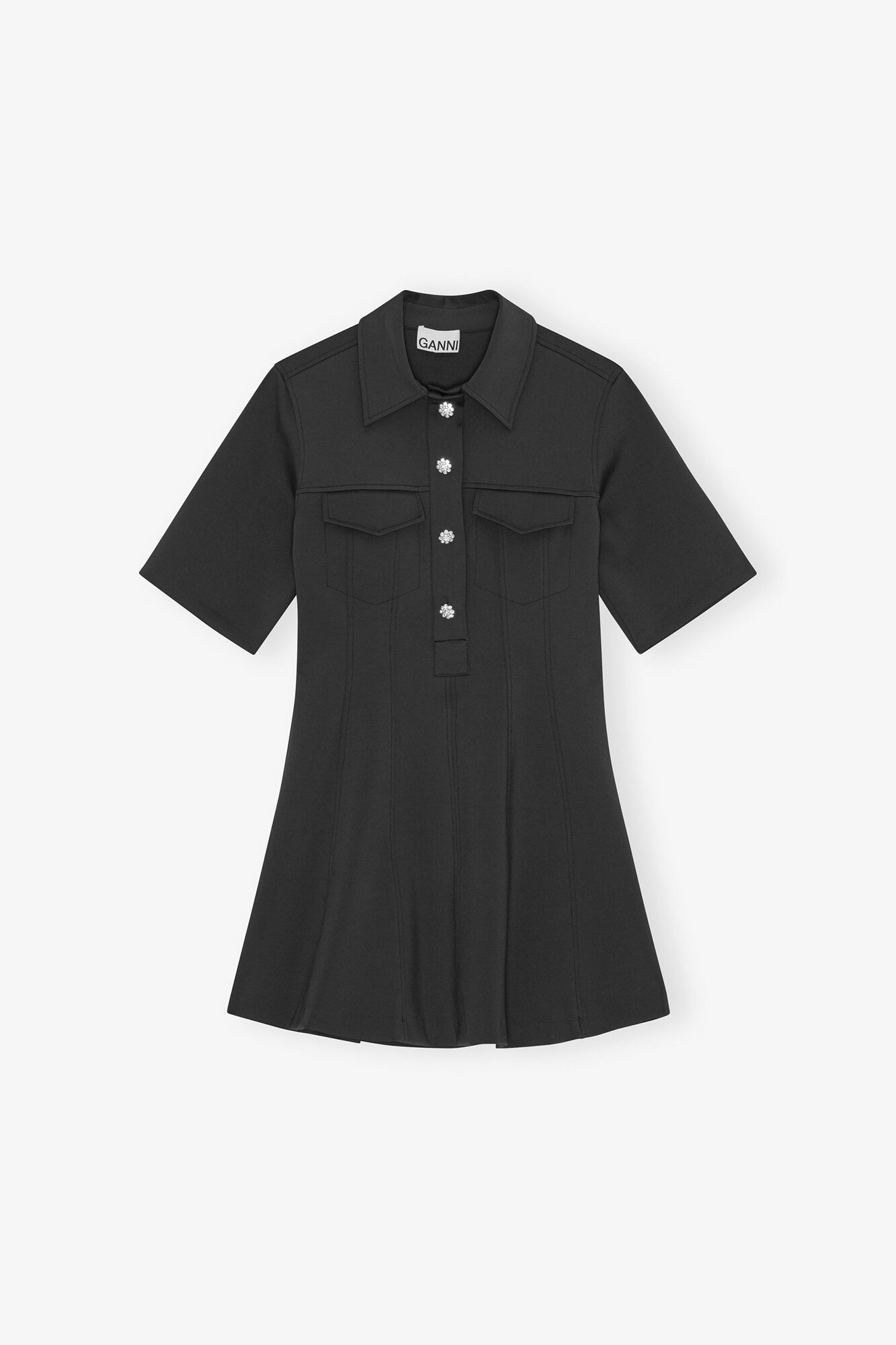 Dress in Black Neoprene, Recycled Polyamide, in colour Phantom - 1 - GANNI