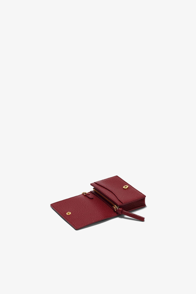 Genarbter Bou-Kartenhalter mit Klappe in Rot, Recycled Polyester, in colour Red Dahlia - 3 - GANNI