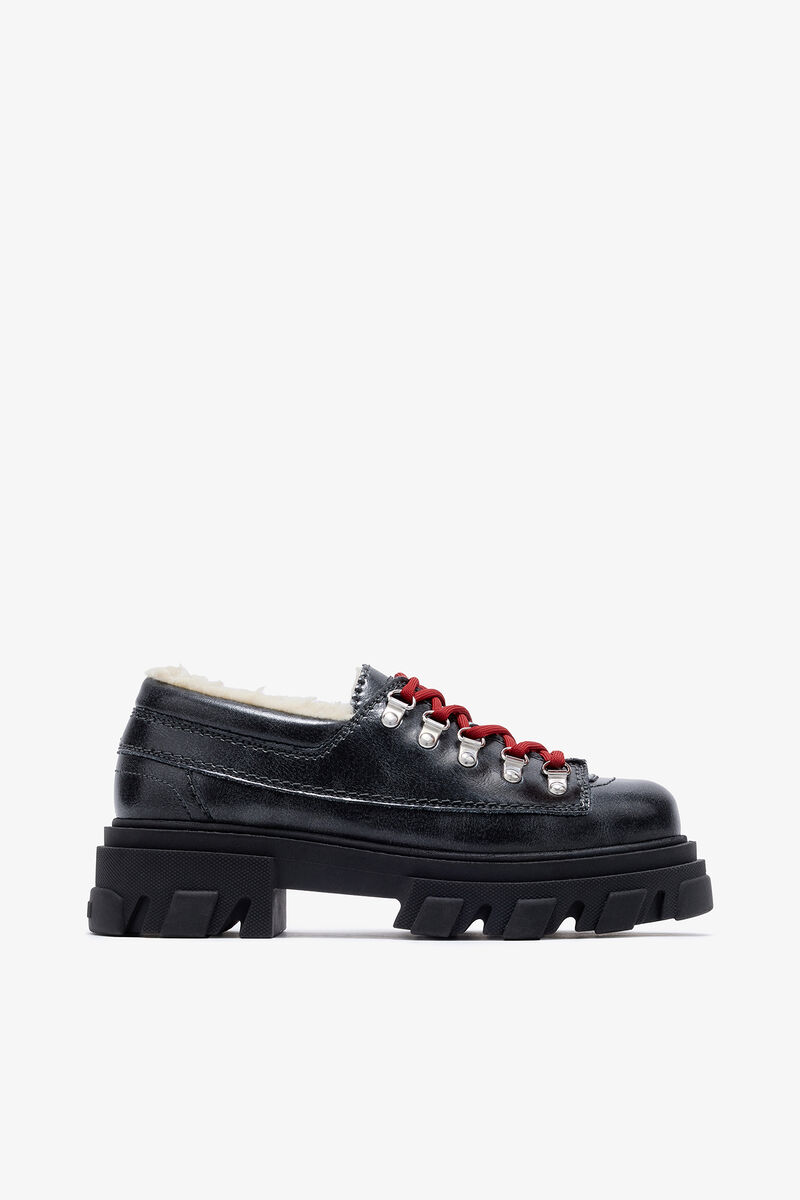 Cleated Derbies in Grey, Recycled Leather, in colour Ebony - 1 - GANNI