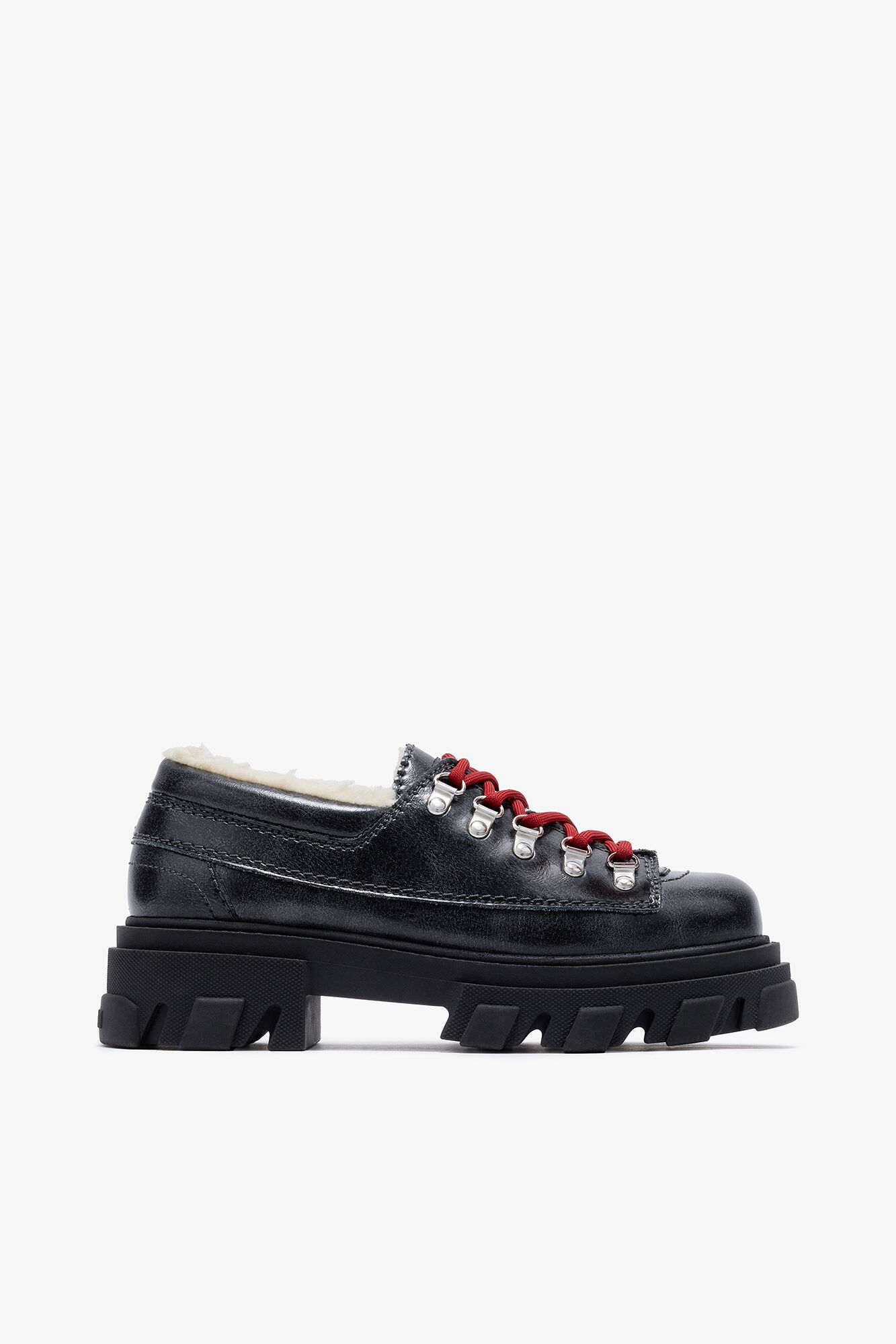Cleated Derbies in Grey, Recycled Leather, in colour Ebony - 1 - GANNI
