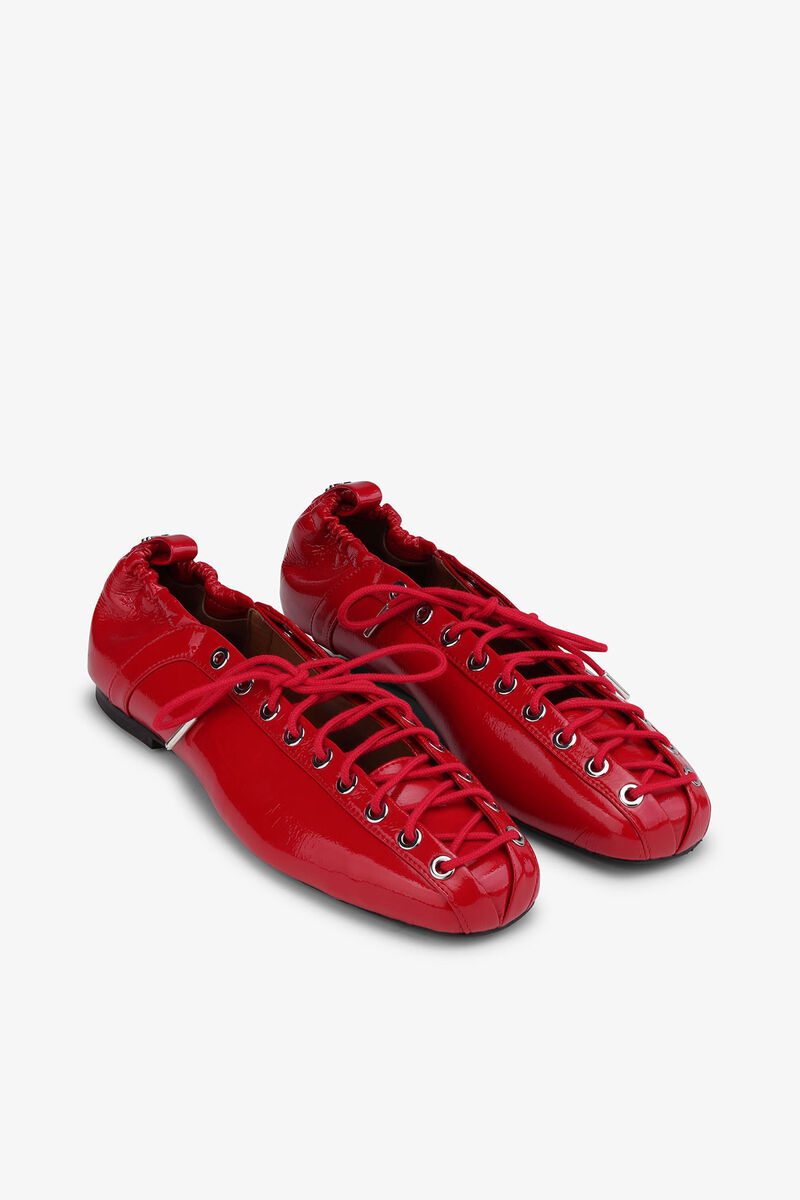 Lace-Up Ballerinas in Red, Polyurethane, in colour Racing Red - 2 - GANNI