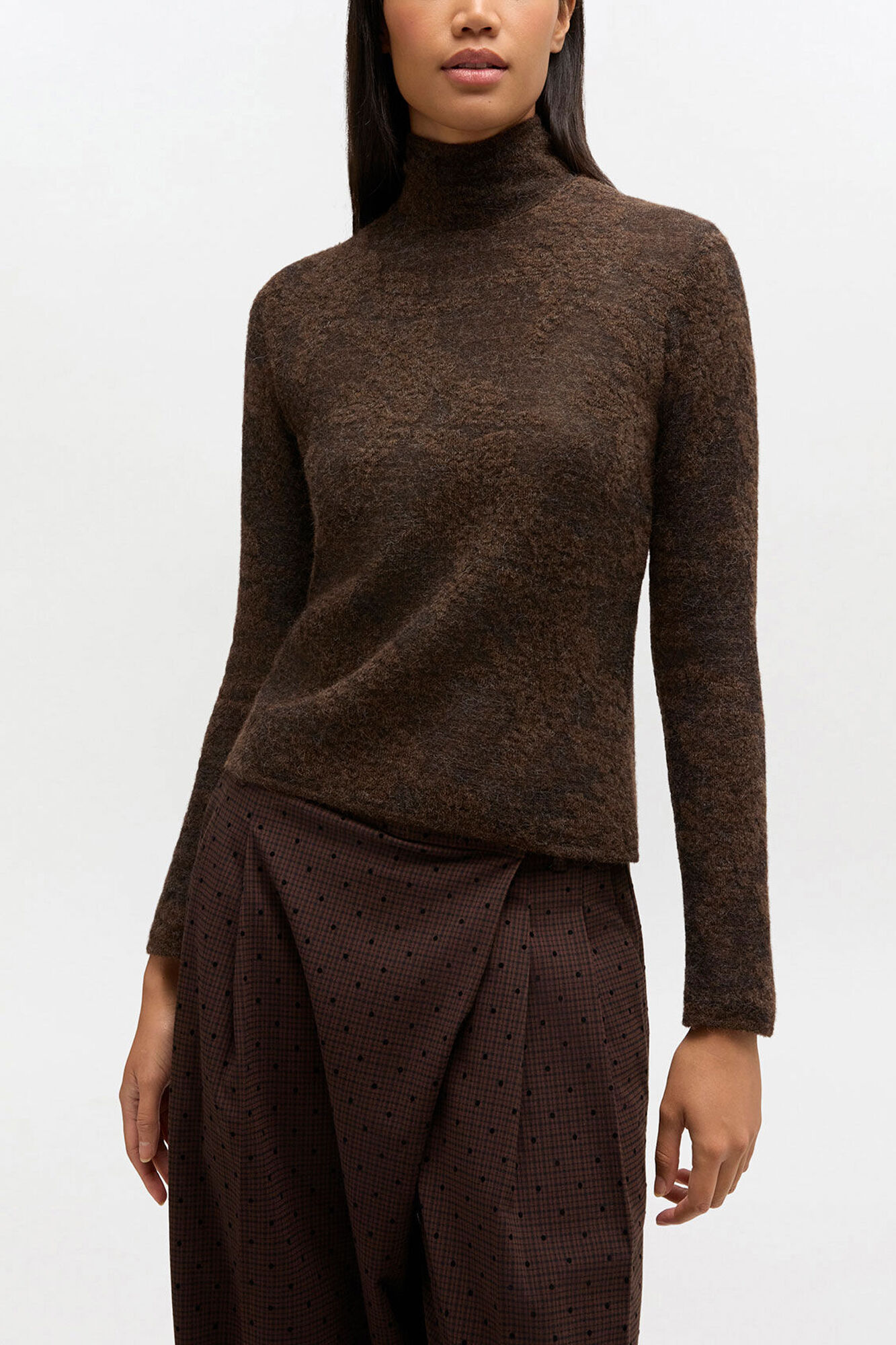 Sheer Turtleneck, Alpaca, in colour Chocolate Plum - 1 - GANNI