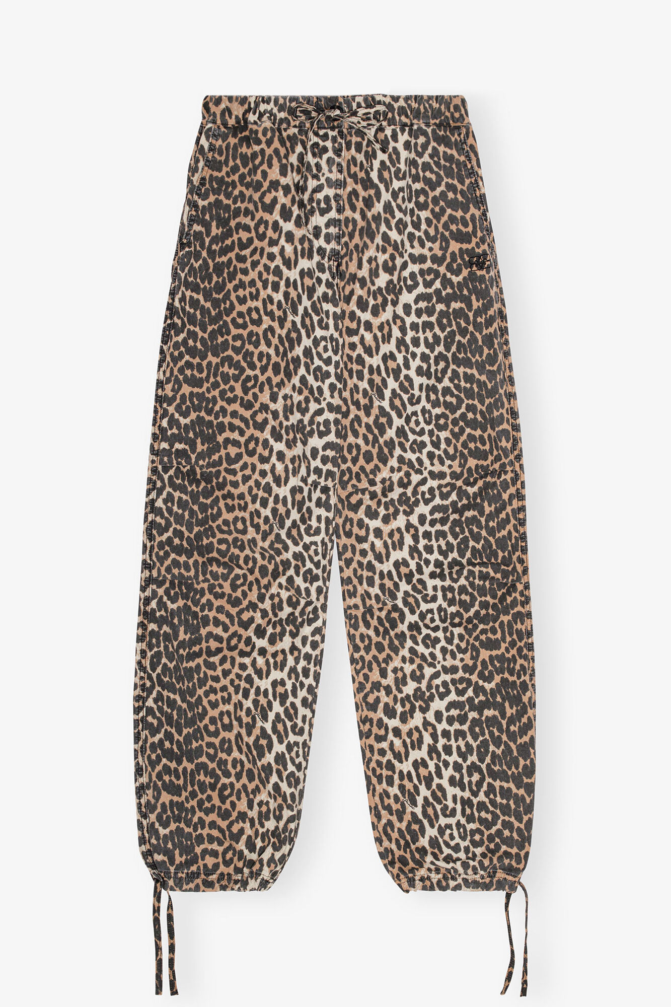 Trousers in Leopard Washed Cotton Canvas, Organic Cotton, in colour Almond Milk - 1 - GANNI