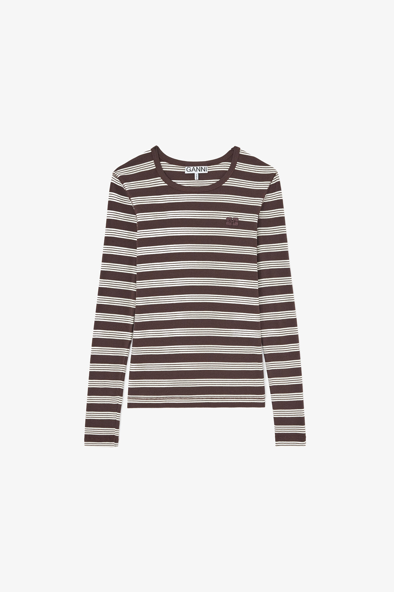 Lang&auml;rmliges Oberteil mit Streifen, Organic Cotton, in colour Mole - 1 - GANNI